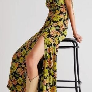 Free People Pippa Midi Dress in Green & Black Floral